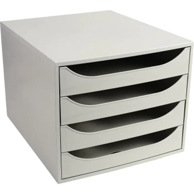 Exacompta Schubladenbox ECOBOX 4 Schubladen DIN A4, Überbreite Polystyrol Gehäusefarbe: grau Farbe der Schublade: grau