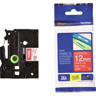 Brother TZe-435 - Weiß auf Rot - Rolle (1,2 cm x 8 m) 1 Kassette(n) laminiertes Band - für Brother PT-D210, D600, E115, H110, H200; P-Touch PT-1005, H107; P-Touch Cube Plus PT-P710