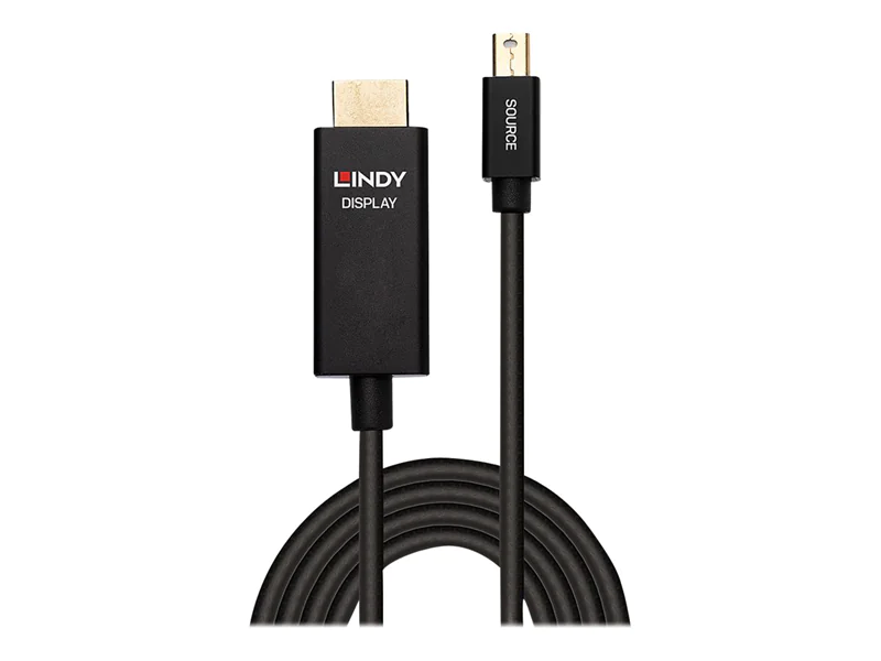 Lindy - Adapterkabel - Mini DisplayPort männlich zu HDMI männlich - 3 m - abgeschirmt - Schwarz - rund, 4K Unterstützung, aktiver Chip