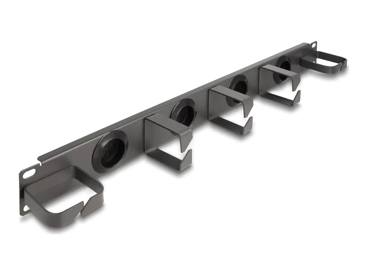 Delock Verlegetafel für Rack-Kabelmanagement - 4 Gummikabeldurchführungen, 5 Metallhaken - Dunkelgrau - 1U - 48.3 cm (19") 66751