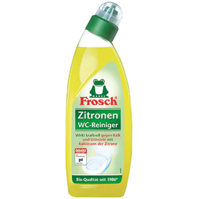 Frosch WC-Reiniger Zitrone biologisch abbaubar frei von Mikroplastik pH-Wert: 2,5 Flasche 100 % Altplastik 0,75l