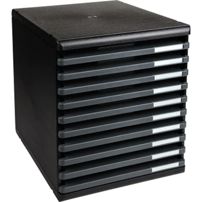 Exacompta Schubladenbox MODULO 10 Schubladen DIN A4+ Polystyrol Gehäusefarbe: schwarz Farbe der Schublade: dunkelgrau