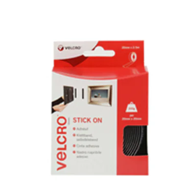 Velcro Stick On - Selbstklebendes Klettband - 2 cm x 2.5 m - Schwarz
