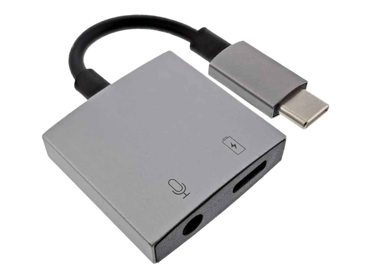 InLine - USB-C zu Kopfhöreranschluss / Ladeadapter - 24 pin USB-C männlich zu 24 pin USB-C, 3,5-mm-Klinkenstecker weiblich - Schwarz - USB-Stromversorgung (30 W)