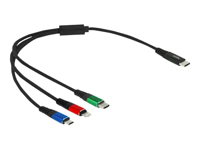 Delock 3 in 1 - Kabel nur zum Laden - 24 pin USB-C männlich zu Micro-USB Typ B, Lightning, 24 pin USB-C männlich - 30 cm - Schwarz