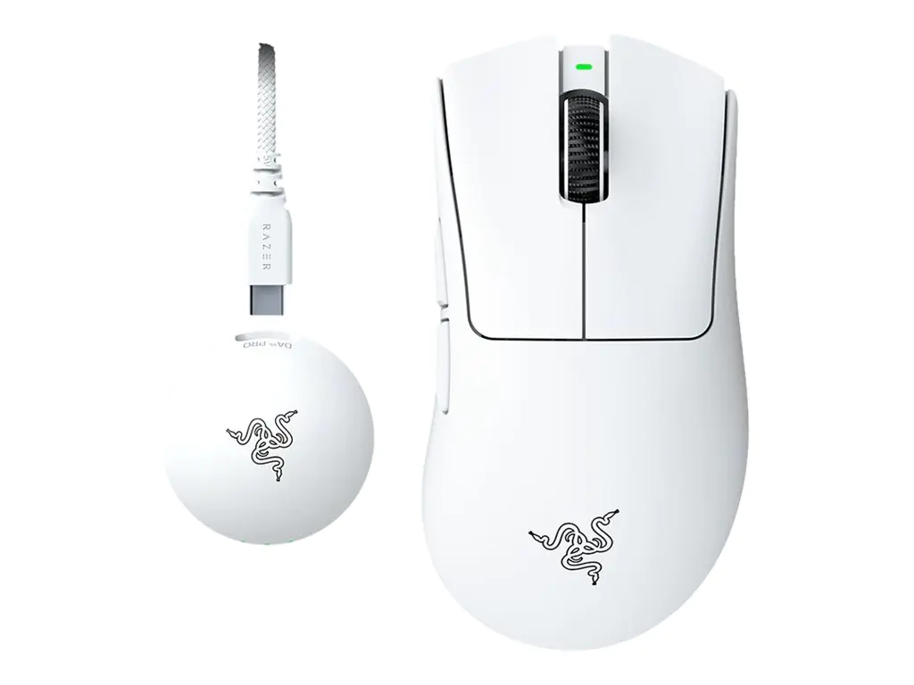 Razer DeathAdder V4 Pro - Maus - ergonomisch - Für Rechtshänder - optisch - 6 Tasten - kabellos, kabelgebunden - USB - weiß