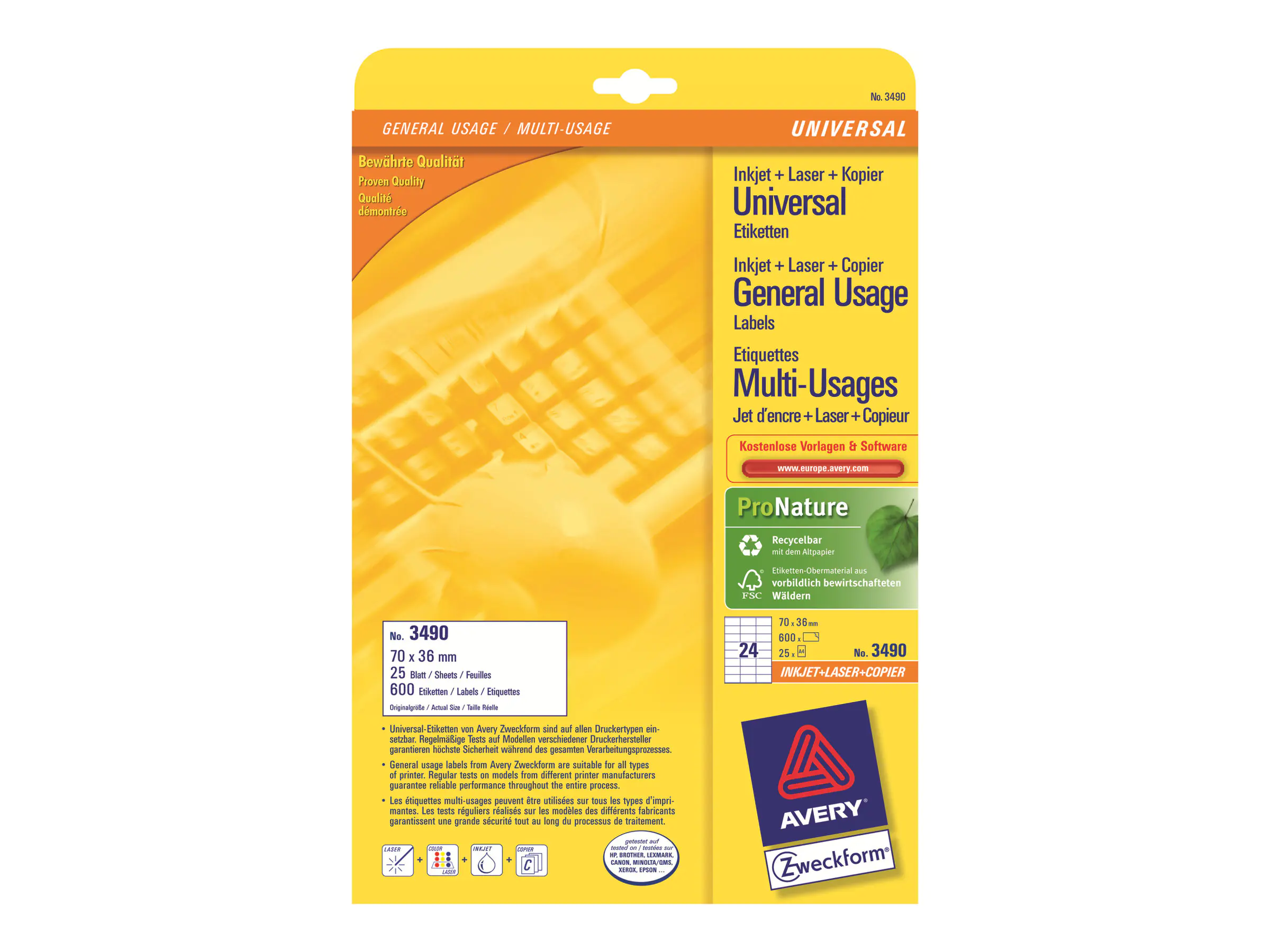 Avery Zweckform Avery - Weiß - 70 x 36 mm 600 Etikett(en) (25 3490