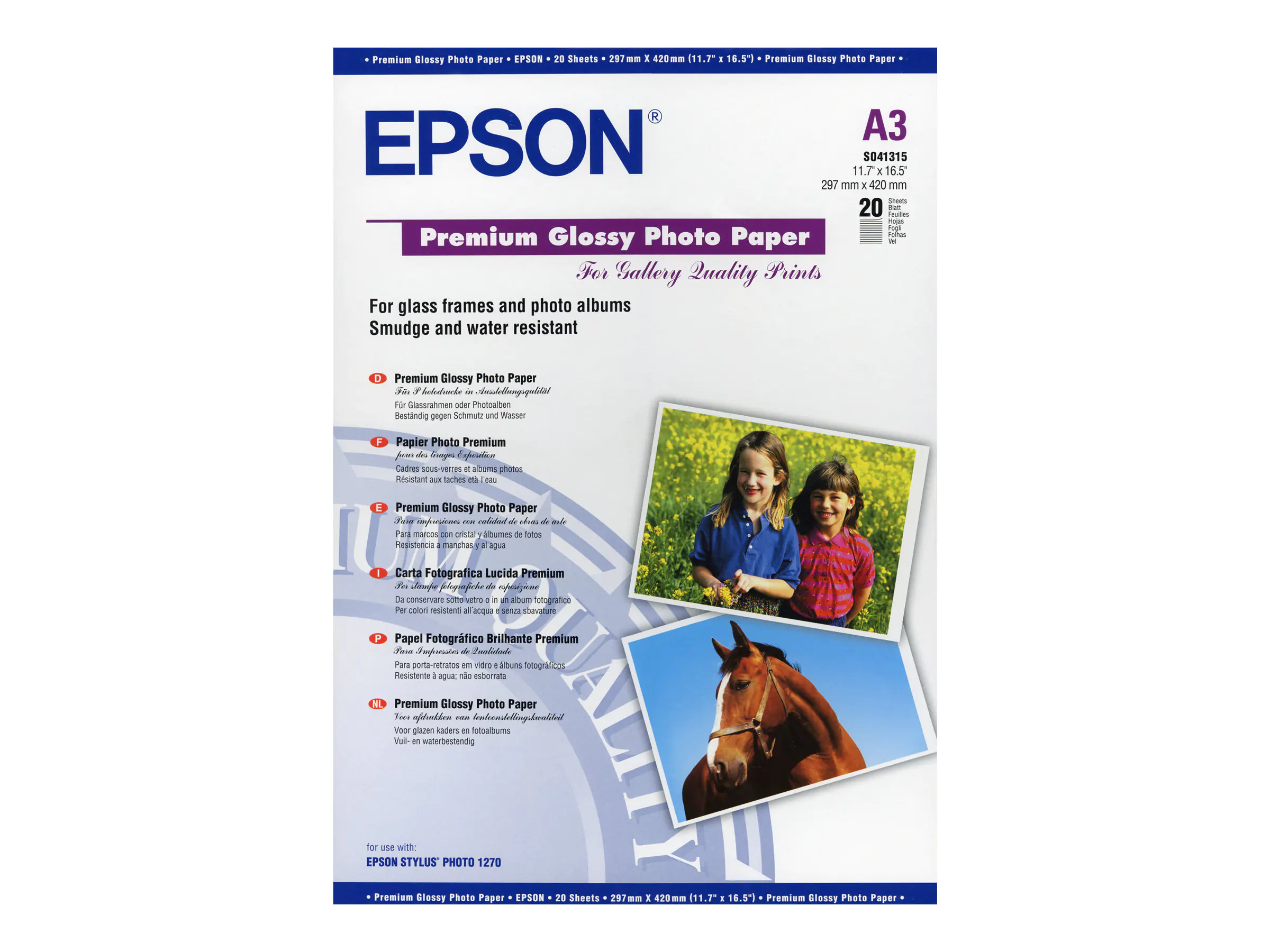 Epson Fotopapier C13S041315 DIN A3 260 g/m² für Tintenstrahldrucker glänzend 20 Blatt