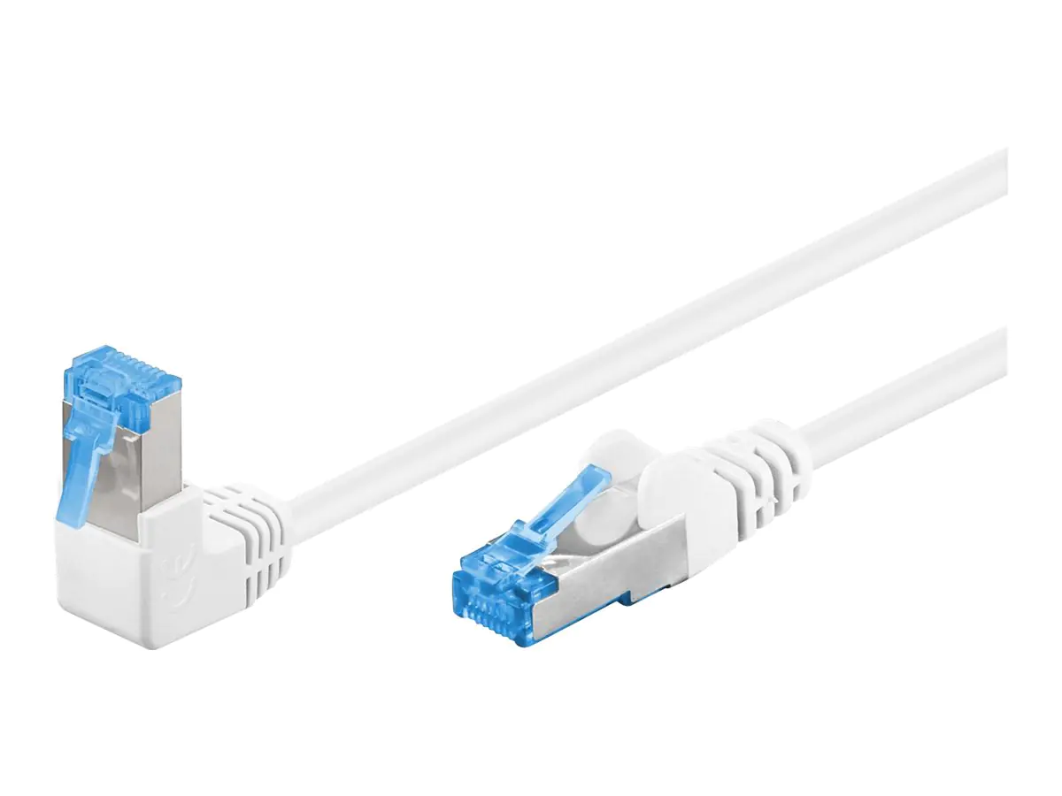 goobay - Patch-Kabel - RJ-45 (M) gewinkelt zu RJ-45 (M) gerade - 50 cm - 6 mm - SFTP, PiMF - CAT 6a - halogenfrei, rund, verseilt - weiß