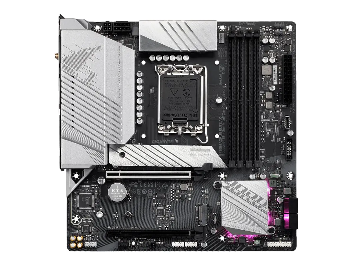 AORUS B760M ELITE AX - Motherboard - micro ATX - LGA1700-Sockel - B760 Chipsatz - USB-C Gen 2x2, USB 3.2 Gen 2, USB 3.2 Gen 1, USB-C 3.2 Gen2 - 2.5 Gigabit LAN, Wi-Fi 6E, Bluetooth - Onboard-Grafik (CPU erforderlich) - HD Audio (8-Kanal)