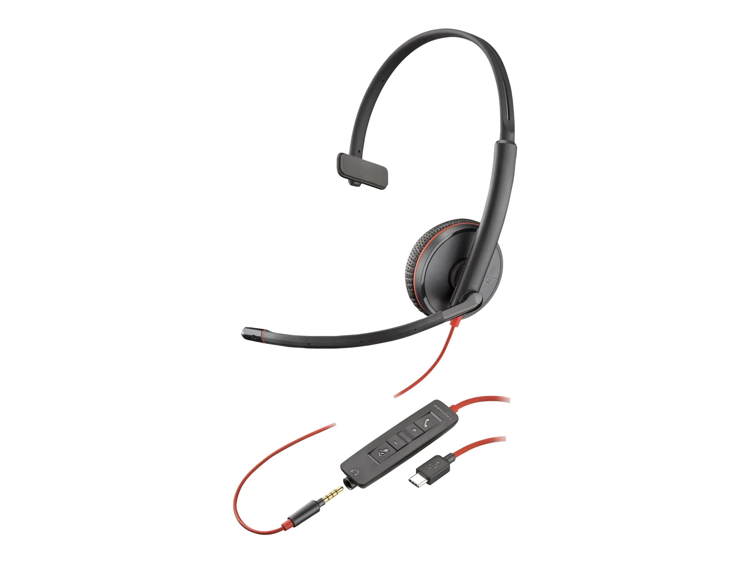 Poly Blackwire C3215 - Blackwire 3200 Series - Headset - On-Ear - kabelgebunden - USB-C, 3,5 mm Stecker - Schwarz - Skype-zertifiziert, Cisco Jabber Certified, Avaya Certified