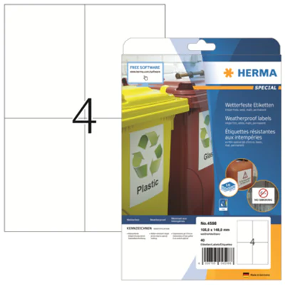 HERMA 4598, Weiß, Rechteck, Permanent, 105 x 148, A4, Papier