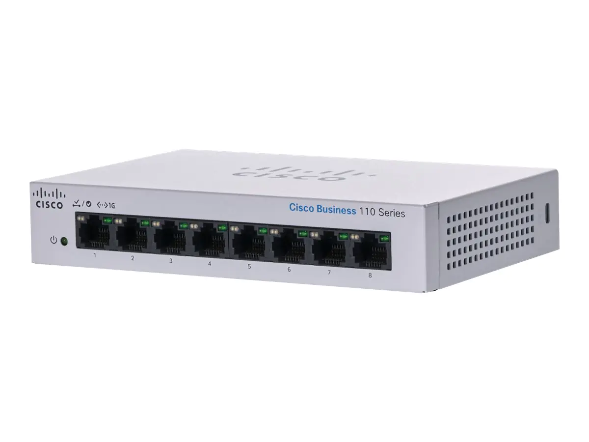 Cisco Business 110 Series 110-8T-D - Switch - unmanaged - 8 x 10/100/1000 - an Rack montierbar, Desktop, wandmontierbar - DC Power