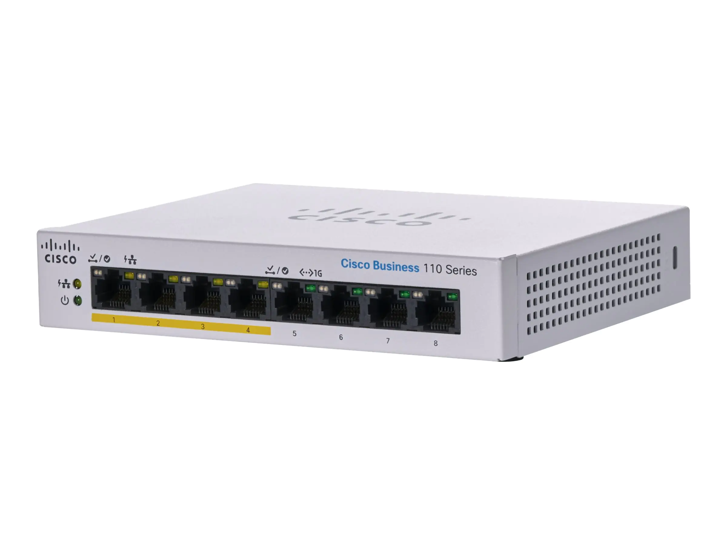 Cisco Business 110 Series 110-8PP-D - Switch - unmanaged - 4 x 10/100/1000 (PoE) + 4 x 10/100/1000 - an Rack montierbar, Desktop, wandmontierbar - PoE (32 W) - Gleichstrom