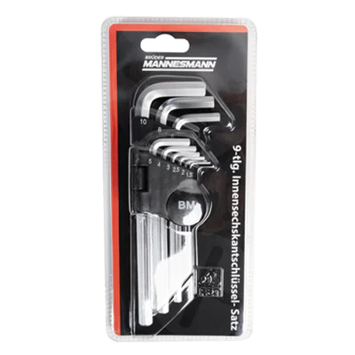 BRÜDER MANNESMANN WERKZEUGE Winkelschraubendreher-Satz Innen-Sechskant 9 Teile 1,5/2/2,5/3/4/5/6/8/10mm Chrom-Vanadium Stahl