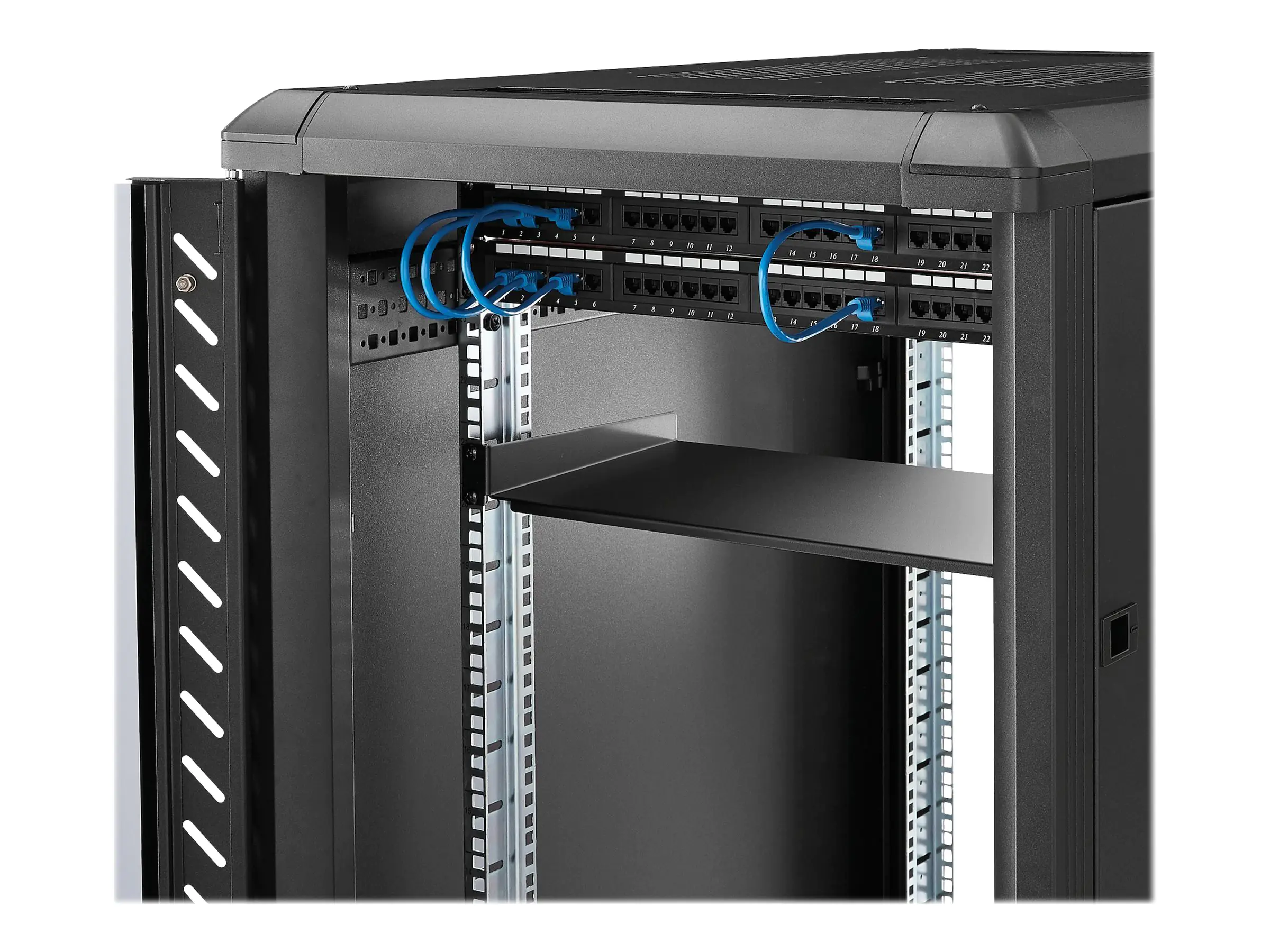 StarTech.com 1 HE Serverschrank Fachboden - Universal Rack Montage Server Regal für 19" Netzwerkschränke - Schwerlast Stahl - 20 kg Tragkraft - 25 cm Tiefe Ablage, Schwarz, Regalboden, Stahl, Schwarz, 1 Stück(e), 2 kg CABSHELF1U10