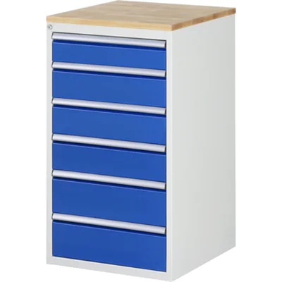 RAU Schubladenschrank 7000 580 x 1.035 x 650 mm (B x H x T) 6 Schubladen Farbe der Front: enzianblau Farbe des Korpus: lichtgrau
