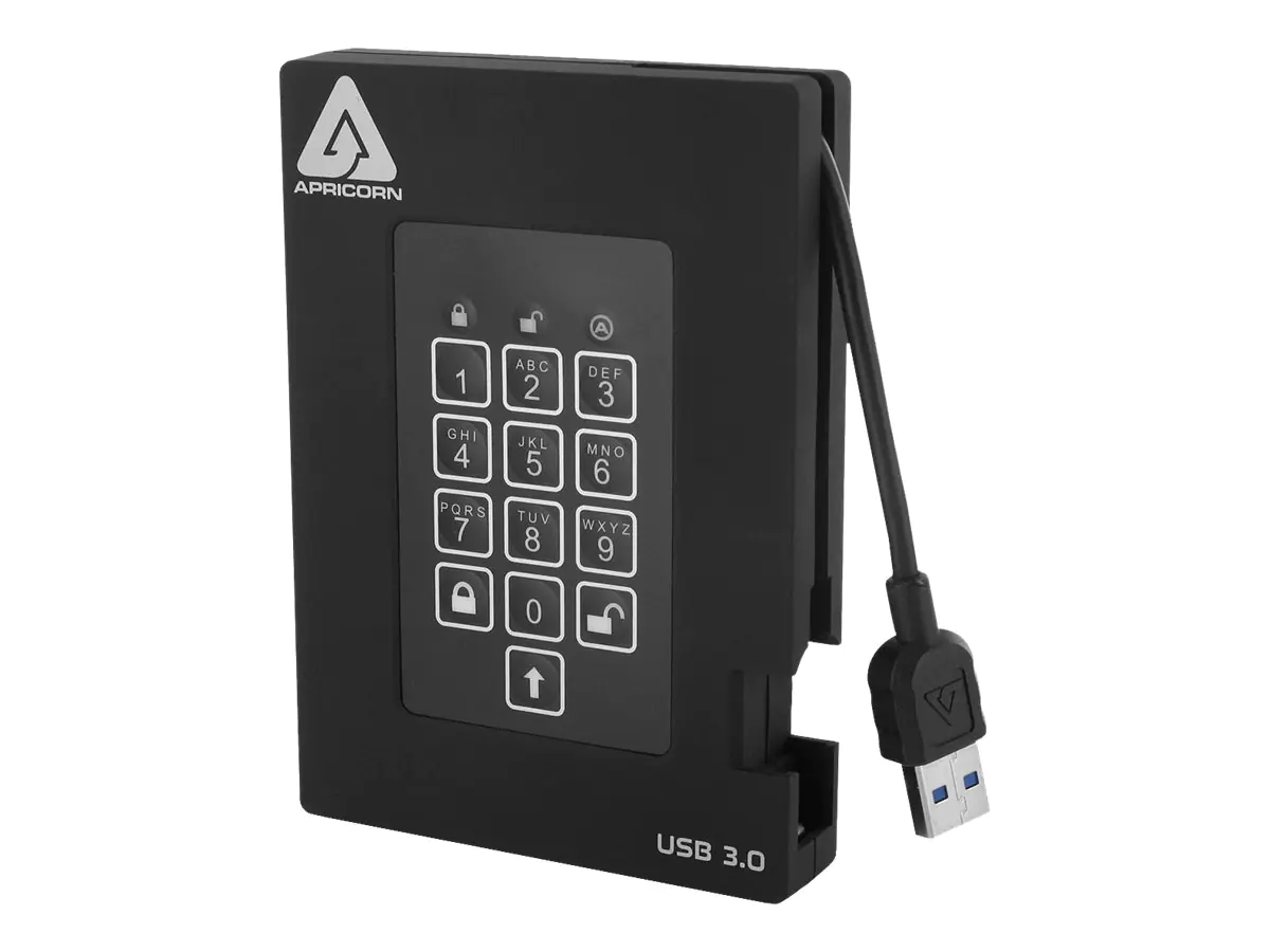 Apricorn Aegis Padlock Fortress A25-3PL256-500F - Festplatte - verschlüsselt - 500 GB - extern (tragbar) - 2.5" (6.4 cm) - USB 3.0 - 5400 rpm - Puffer: 8 MB - FIPS 140-2 Level 2, 256-bit AES-XTS