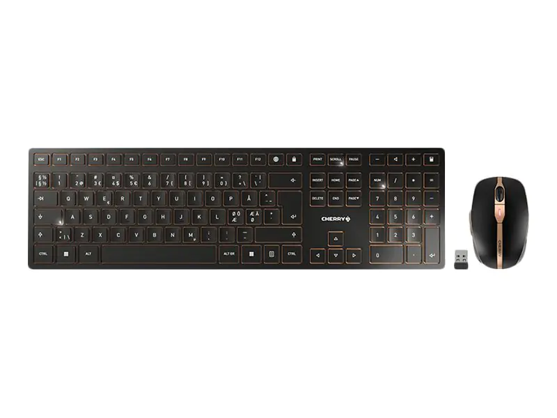 CHERRY DW 9100 SLIM - Tastatur-und-Maus-Set - kabellos - 2.4 GHz, Bluetooth 4.2 - QWERTY - GB - Tastenschalter: CHERRY SX - schwarz/bronze