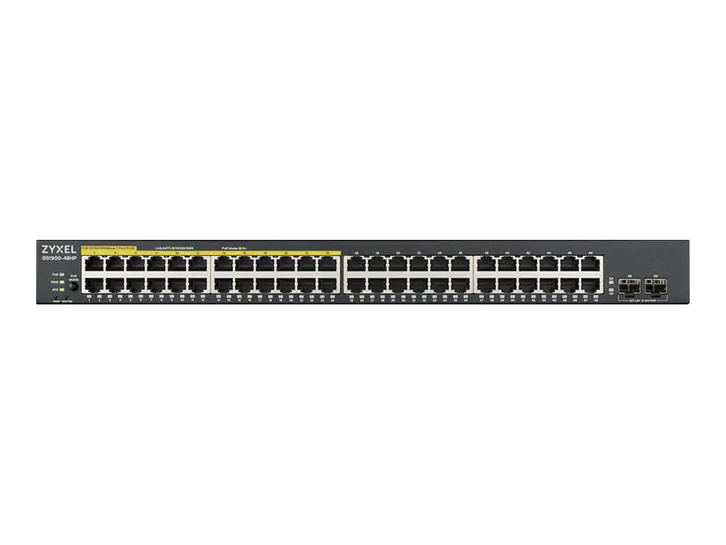 Zyxel GS1900 Series GS1900-48HPv2 - Switch - Smart - 48 x 10/100/1000 (24 PoE+) + 2 x Gigabit SFP (Uplink) - an Rack montierbar, Desktop - PoE+ (170 W)