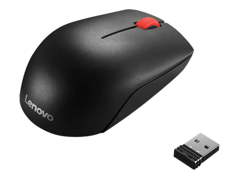 Lenovo Essential Compact - Maus - rechts- und linkshändig - 3 Tasten - kabellos - 2.4 GHz - kabelloser Empfänger (USB) - Schwarz - OEM