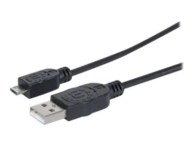 Manhattan USB-A to Micro-USB Cable, 1.8m, Male to Male, Black, 480 Mbps (USB 2.0), Equivalent to Startech UUSBHAUB6, Hi-Speed USB, Lifetime Warranty, Polybag - USB-Kabel - USB (M) zu Micro-USB Typ B (M) - USB 2.0 - geformt - Schwarz