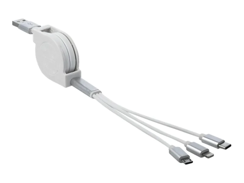 Delock - Lightning-Kabel - USB männlich zu Micro-USB Typ B, Lightning, 24 pin USB-C männlich - 98 cm - weiß - einziehbar, flach