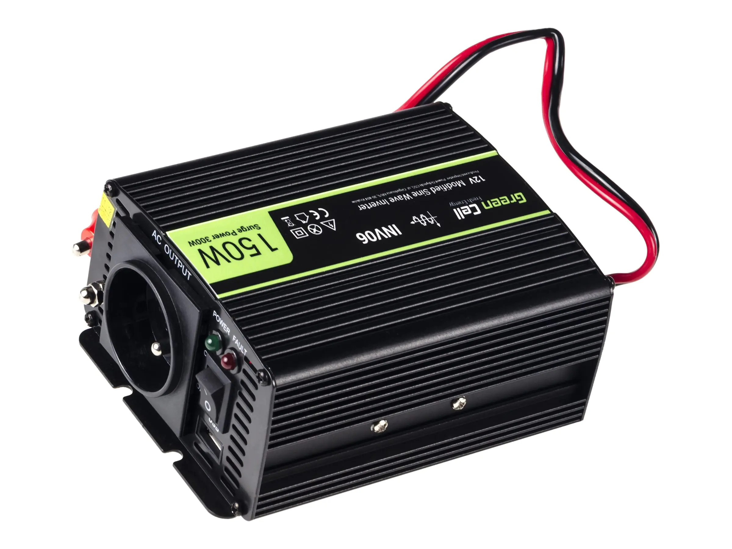 Green Cell - Wechselrichter Gleichstrom in Wechselstrom - 12 V - 150 Watt - Schwarz