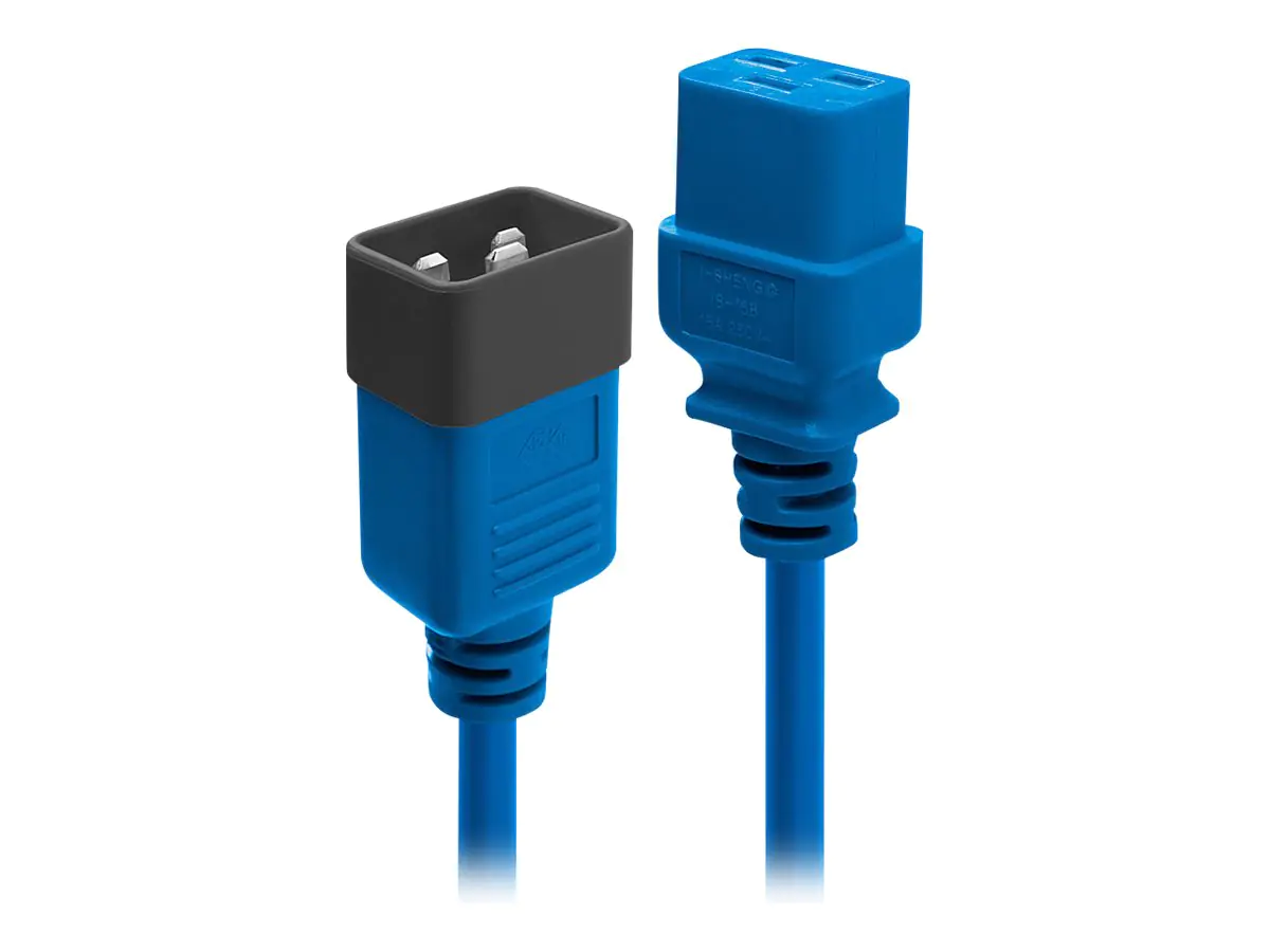 Lindy - Spannungsversorgungs-Verlängerungskabel - IEC 60320 C19 bis IEC 60320 C20 - 250 V - 16 A - 2 m - geformt - Blau