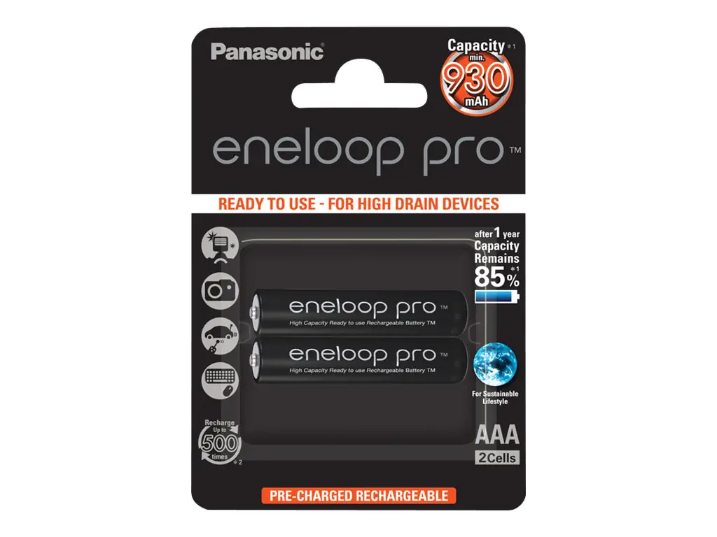 Panasonic eneloop pro BK-4HCDE/2BE - Batterie 2 x AAA - NiMH - (wiederaufladbar) - 930 mAh