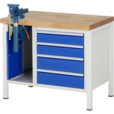 RAU Werkbank 8000 1.000 x 840-1.040 x 700 mm (B x H x T) enzianblau lichtgrau