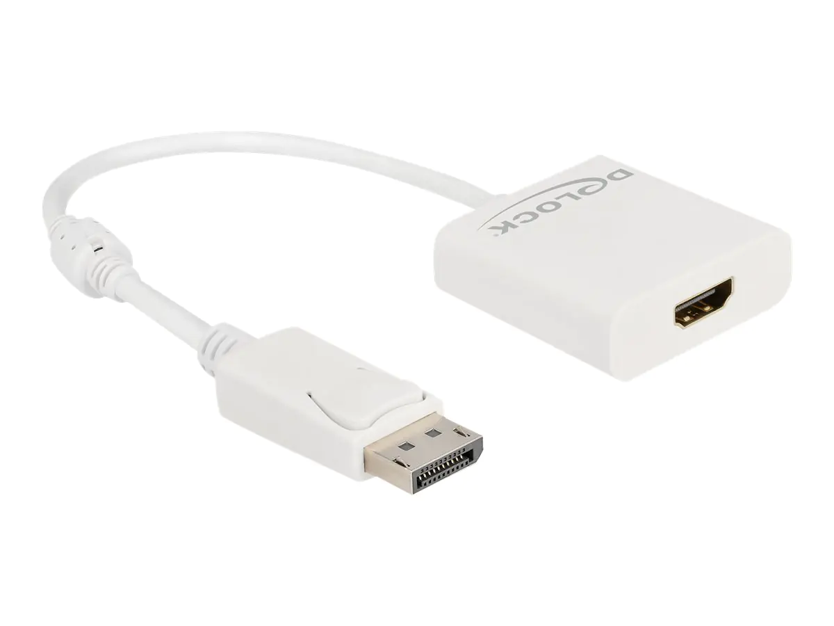 Delock - Videoadapter - DisplayPort männlich eingerastet zu HDMI weiblich - 20 cm - weiß - aktiv, Support von 4K 30 Hz