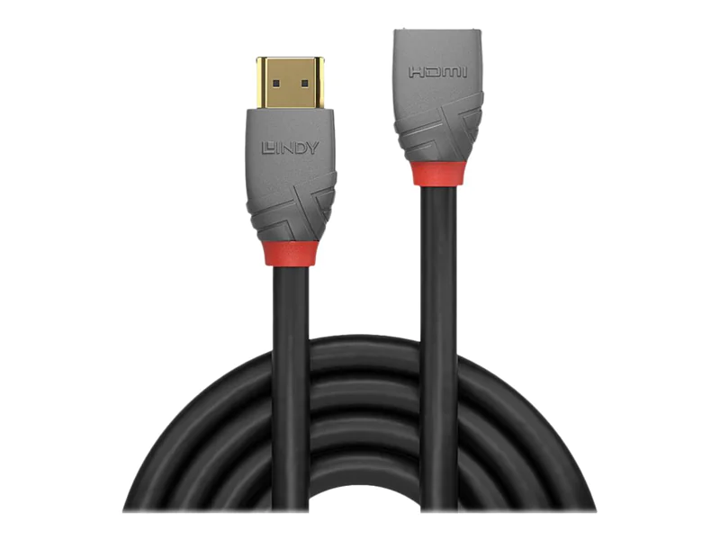 Lindy Anthra Line - HDMI-Verlängerungskabel mit Ethernet - HDMI männlich zu HDMI weiblich - 50 cm - Dreifachisolierung - Schwarz - rund, 4K Unterstützung