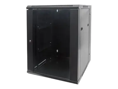 Intellinet Network Cabinet, Wall Mount (Double Section Hinged Swing Out), 15U, Usable Depth 425mm/Width 540mm, Black, Assembled, Max 30kg, Swings out for access to back of cabinet when installed on wall, 19",Parts for wall install (eg screws/rawl plugs) n