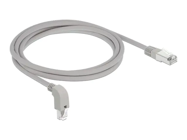Delock - Patch-Kabel - RJ-45 (M) nach unten gewinkelt zu RJ-45 (M) gerade - 2 m - S/FTP - CAT 6a - geschirmt, halogenfrei - Grau
