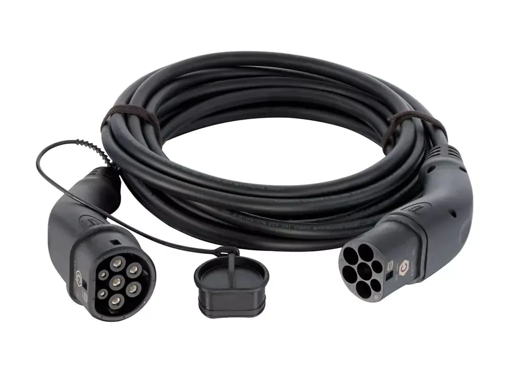 HARTING - Stromkabel - IEC 62196 Type 2 männlich zu IEC 62196 Type 2 weiblich Schutzkappe - 7.5 m - Schwarz - dreiphasig, 11 kW Leistung, mode 3