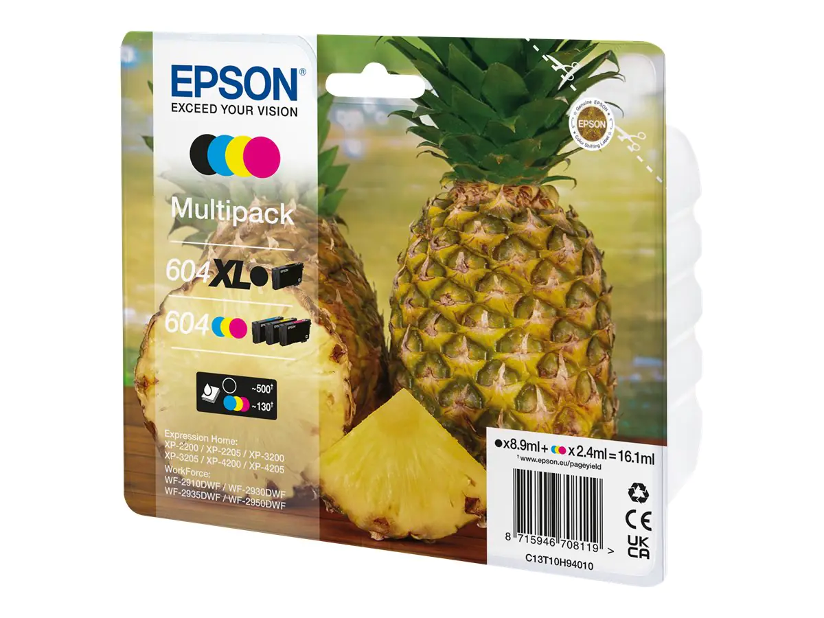 Epson 604XL Multipack - 4er-Pack - XL (Schwarz) + Standard-Kapazität - Schwarz, Cyan, Magenta, Gelb - original - Blisterverpackung - Tintenpatrone - für Expression Home XP-2200, 2205, 3200, 3205, 4200, 4205; WorkForce WF-2910, 2930, 2935, 2950