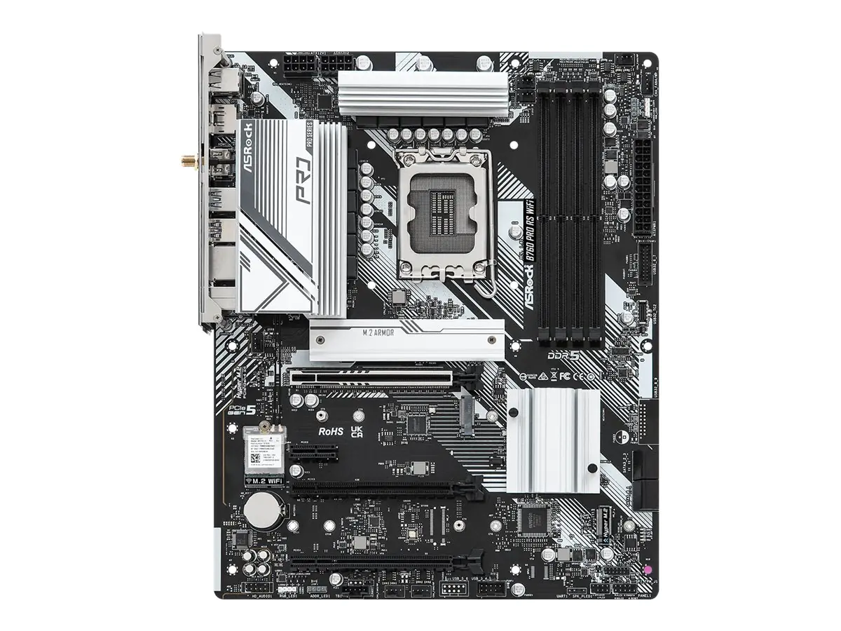 ASRock B760 Pro RS WiFi - Motherboard - ATX - LGA1700 Sockel - B760 Chipsatz - USB-C 3.2 Gen2, USB 3.2 Gen 2, USB 3.2 Gen 1 - 2.5 Gigabit LAN, Wi-Fi 6E, Bluetooth - Onboard-Grafik (CPU erforderlich) 90-MXBLQ0-A0UAYZ