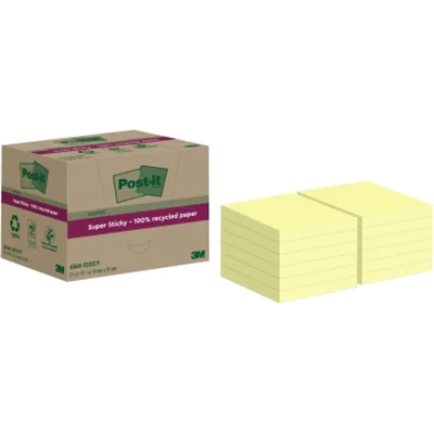 Post-it Haftnotiz Super Sticky Recycling Notes 76 x 76 mm (B x H) gelb 70 Bl./Block 12 Block/Pack.