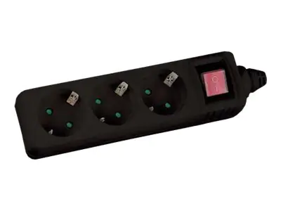 InLine - Steckdosenleiste - Ausgangsanschlüsse: 3 - 1.5 m Schnur - Schwarz