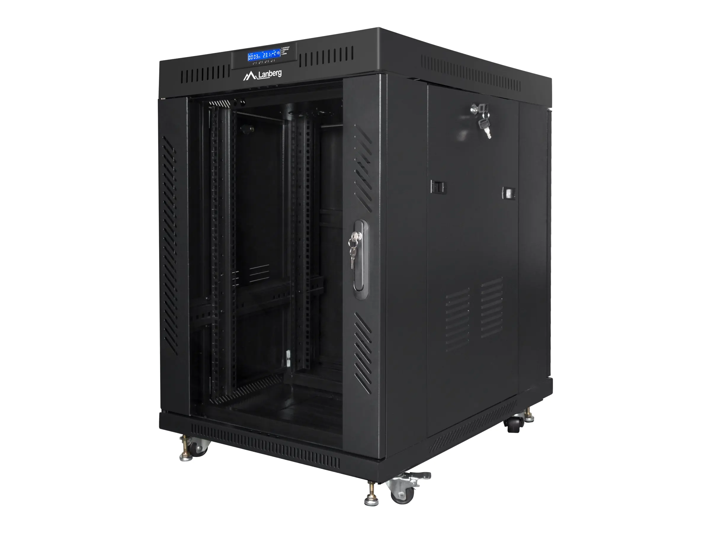 Lanberg Schrank Netzwerkschrank - mit 4 Lüfter, Display - Schwarz, RAL 9004 - 15U - 48.3 cm (19") FF01-6815-12BL