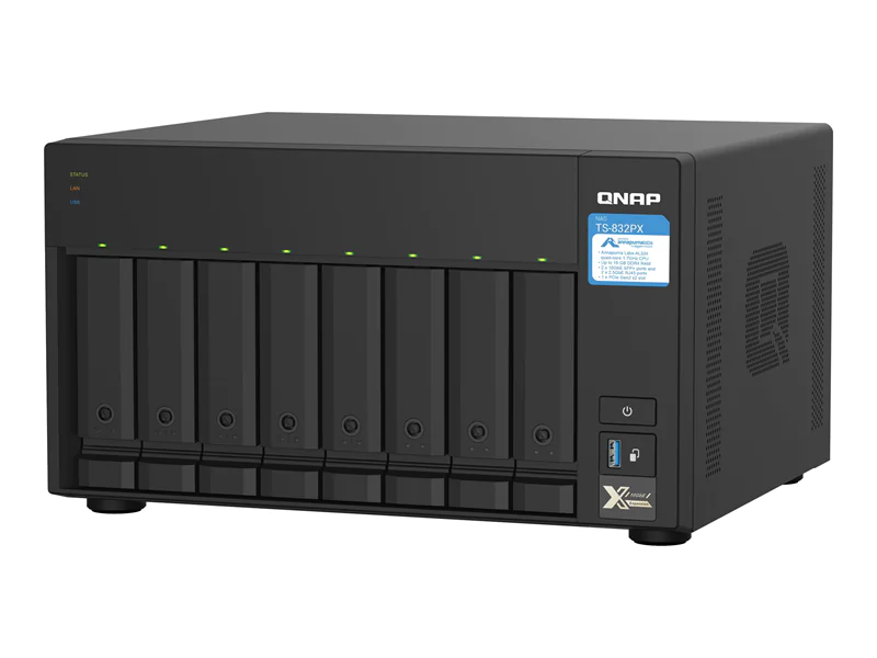 QNAP TS-832PX-4G - NAS-Server - 8 Schächte - SATA 6Gb/s - RAID RAID 0, 1, 5, 6, 10, 50, 60, JBOD - RAM 4 GB - Gigabit Ethernet / 2.5 Gigabit Ethernet / 10 Gigabit Ethernet - iSCSI Support