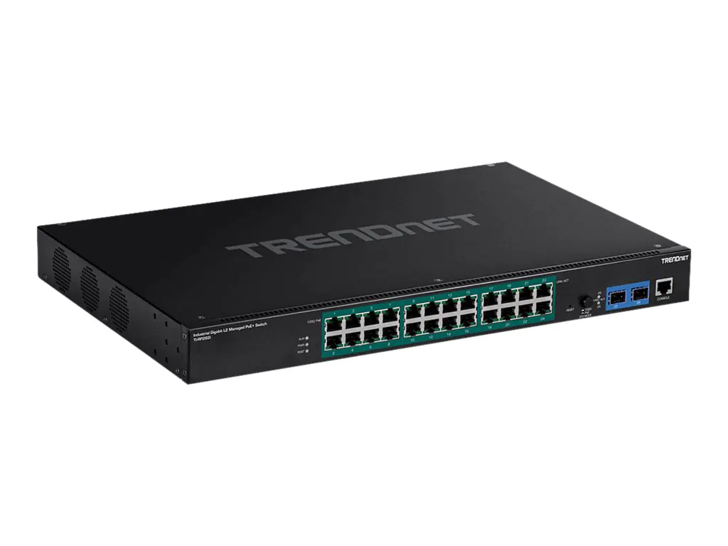 TRENDnet TI-RP262I - Industrial - Switch - managed - 24 x 10/100/1000 (PoE+) + 2 x SFP - an Rack montierbar - PoE+ - TAA-konform