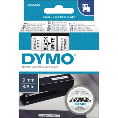 DYMO D1 - Selbstklebend - Schwarz auf Weiß - Rolle (0,9 cm x 7 m) 1 Kassette(n) Etikettenband - für LabelMANAGER 100, 160, 210, 220, 260, 280, 300, 360, 420, Wireless PnP; LabelPOINT 250