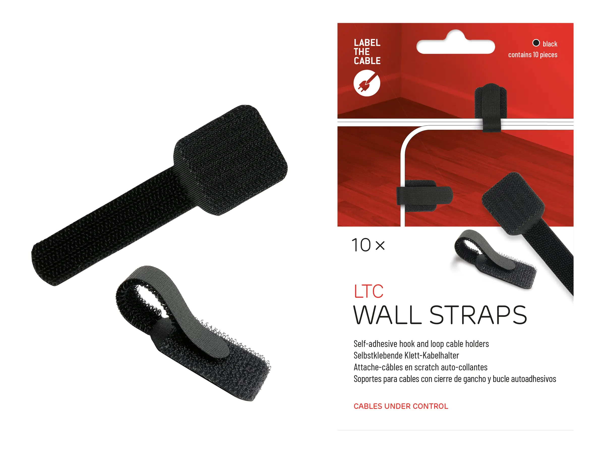 LTC WALL STRAPS - Kabelhalter - Oberfläche montierbar, geeignet für Wandmontage - 9 cm - Schwarz (Packung mit 10)