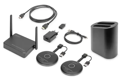 DIGITUS Wireless Collaboration System - 2 Transmitters + 1 Receiver - Wireless Video-/Audio-Erweiterung - 802.11a, 802.11b/g/n, Wi-Fi 5 - bis zu 50 m