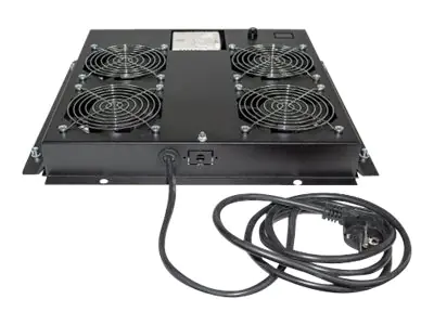 Intellinet 4-Fan Ventilation Unit for 19" Racks, Roof Mount, with Thermostat, Black - Rack-Lüftereinsatz - mit 4 Lüfter, Thermostat - Wechselstrom 220/240 V - Schwarz, RAL 9005 - 48.3 cm (19") 712866