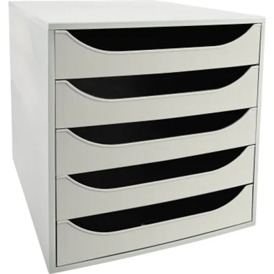 Exacompta Schubladenbox ECOBOX 5 Schubladen DIN A4, Überbreite Polystyrol Gehäusefarbe: grau Farbe der Schublade: grau