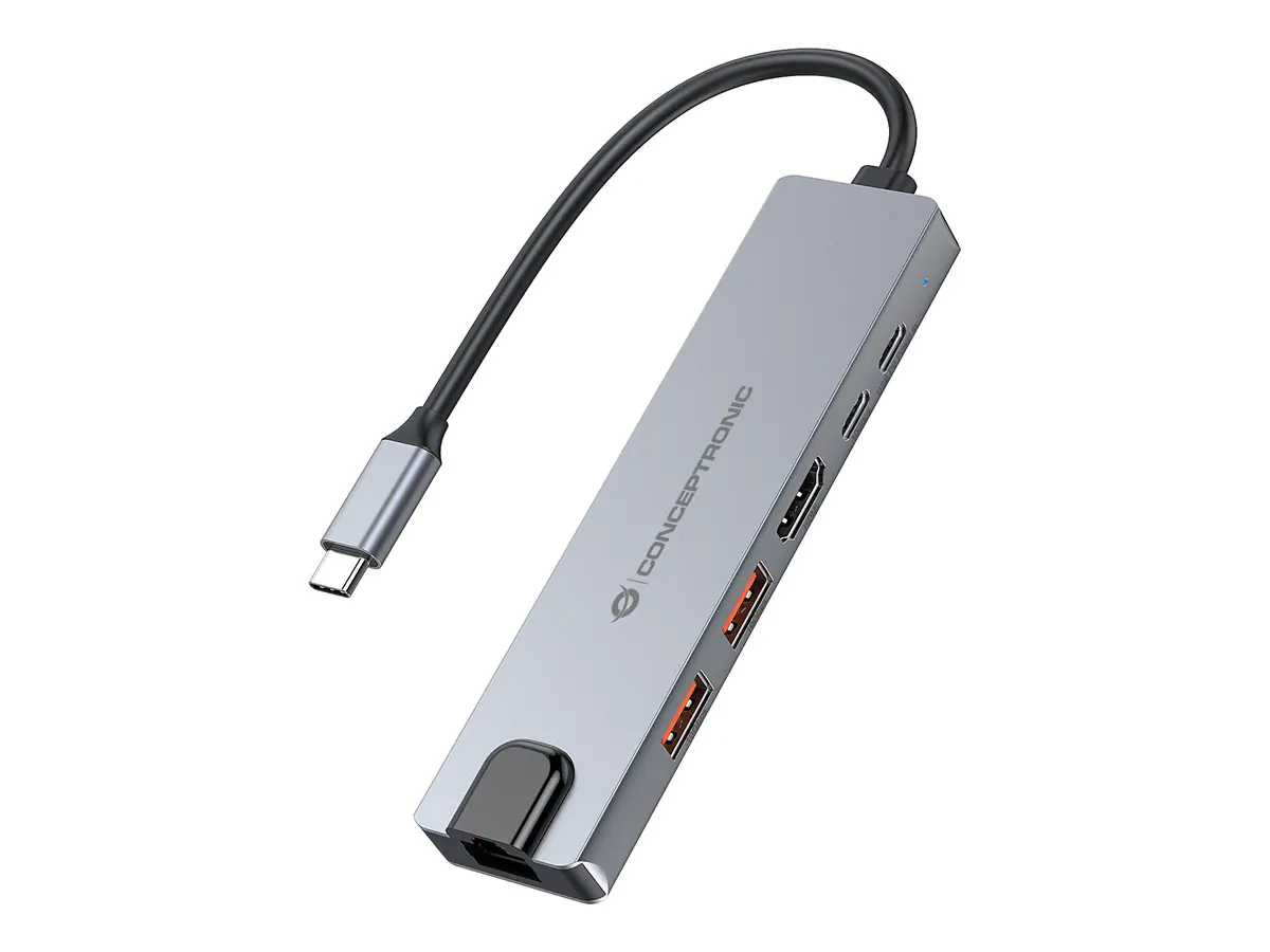 Conceptronic DONN29G 6-in-1 USB 3.2 Gen 2 Dockingstation - 4K60Hz HDMI - USB-A 10Gbps x 2 -