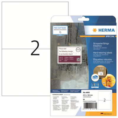 HERMA Etikett 4693 210x148,5mm Folie weiß 50 St./Pack.